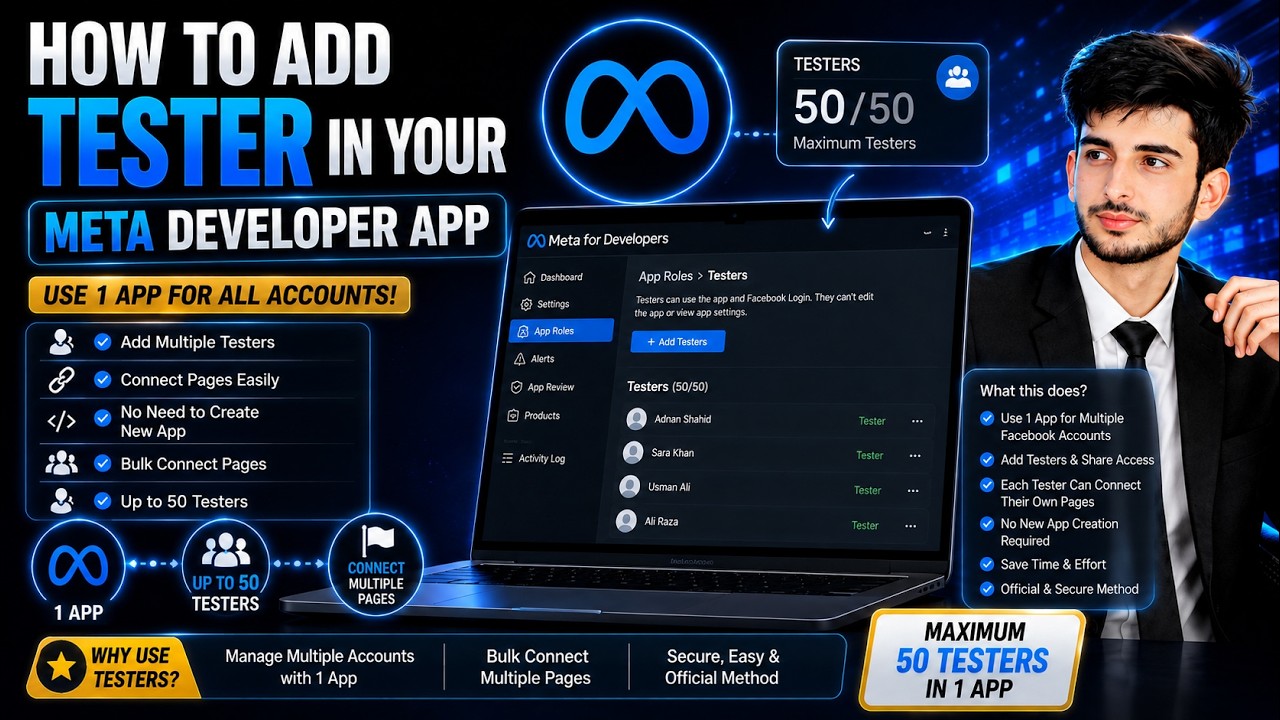 How to Add Testers in Meta Developer App | Connect Multiple Facebook Pages | FB Automate Pro