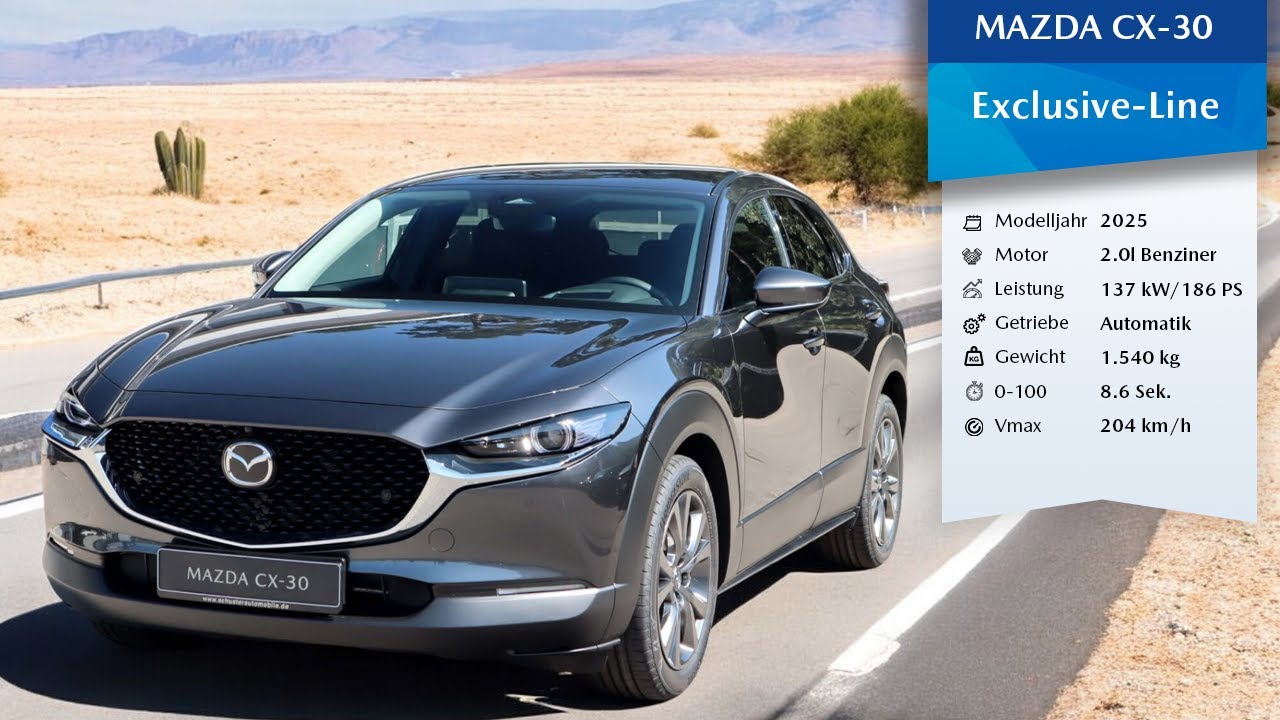 2025 Mazda CX-30 2.0l Exclusive-Line 186PS | Matrixgrau Metallic | 360&deg; Ansicht + Innenraum (4K)