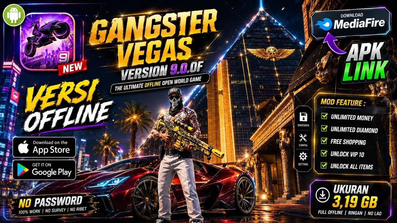 UPDATE!! Gangstar Vegas Version 9.0.0f | Unlimited Money & Unlock Vip 10 | Download MediaFire