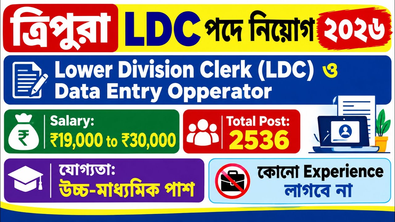 ত্রিপুরা LDC পদে নিয়োগ ২০২৬ | Tripura LDC Recruitment 2026 | Data Entry Opperator Recruitment 2026