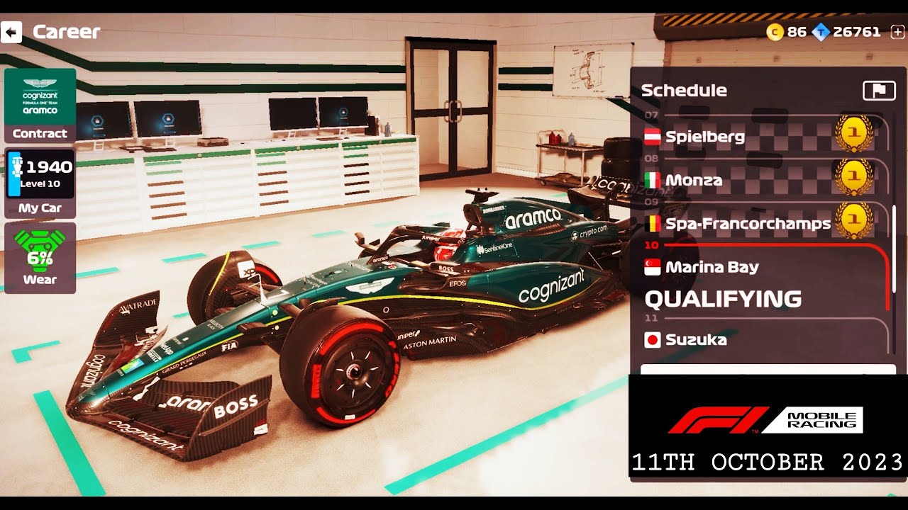 F1 MOBILE RACING 2023 ♤ CAREER MODE ♤ MARINA BAY ♤ MASTER 2 ♤ ASTON MARTIN ♤ TEAMMATE  ALONSO