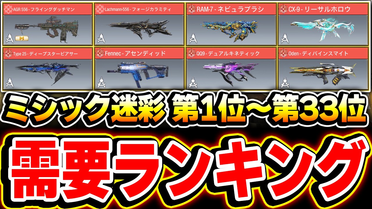 【最新版】AGR＆Lachmann556のミシック追加後！課金する前に絶対に確認したい&lsquo;&lsquo;ミシック需要ランキング 第1位～第33位&lsquo;&lsquo;を紹介！【CODモバイル】