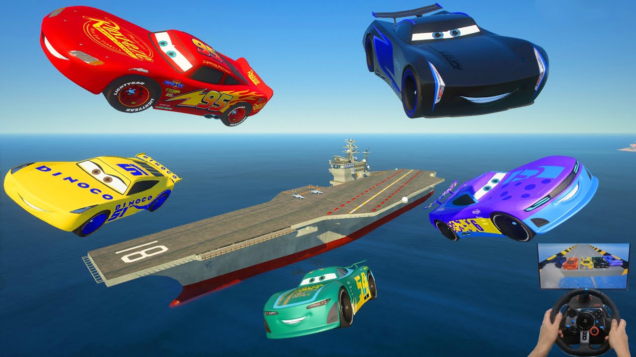 Crazy Cars   Jump to an Aircraft Carrier McQueen & Friends Jackson Storm Cruz Ramirez Conrad Camber