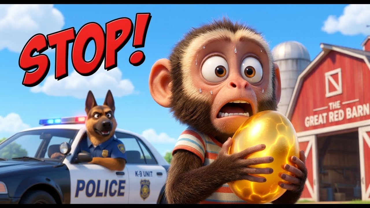 Naughty Monkey Steals the Golden Egg! 🐒🥚 Police Chase at Old MacDonald's Farm  Kids 3D Cartoon
