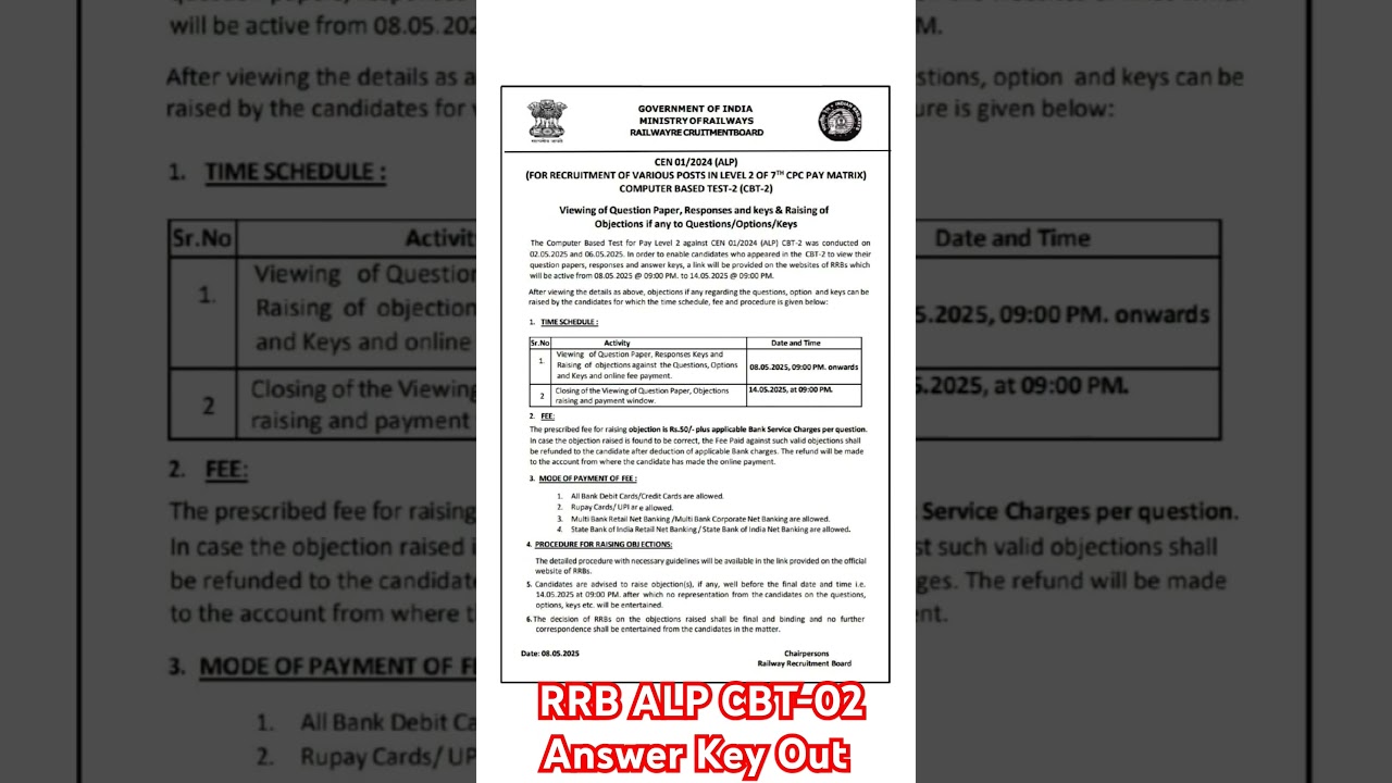 RRB ALP CBT-02 Answer Key Out  #rrb #rrbalp #railway #motivation #shorts #shortsfeed #answerkey #yt