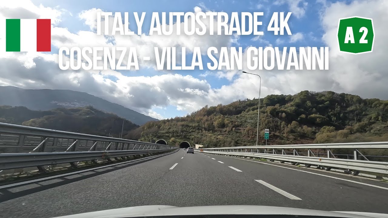 Driving Italy: A2 Cosenza - Villa San Giovanni - 4k scenic motorway drive Calabria