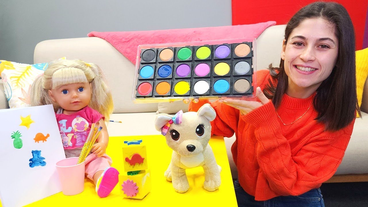 Ayşe ve Baby Born G&uuml;l ile etkinlik videosu! Sulu boya ile baskı yapalım!