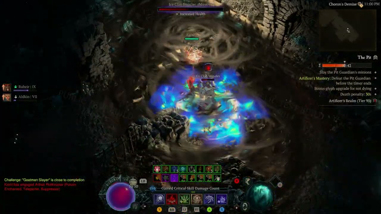 Diablo 4 - Season 10 PTR - Necromancer - Corpse Explosion + Bone Storm - Pit 90 clear w/6 mins left