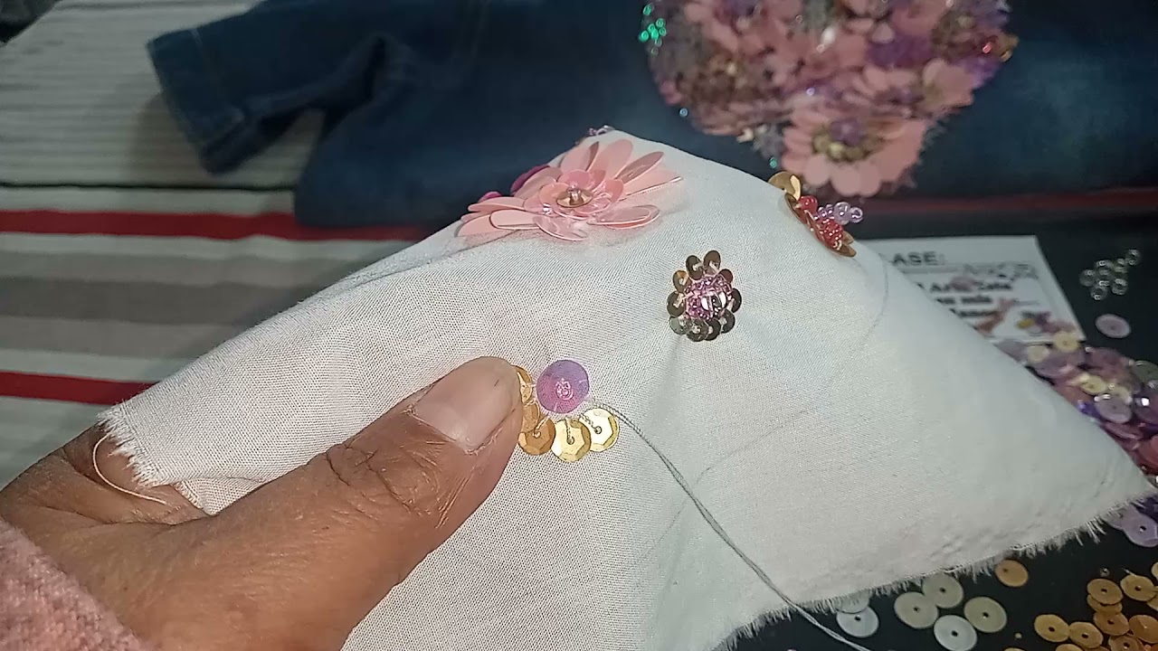 como bordar flores con lentejuelas (parte 2) 💖