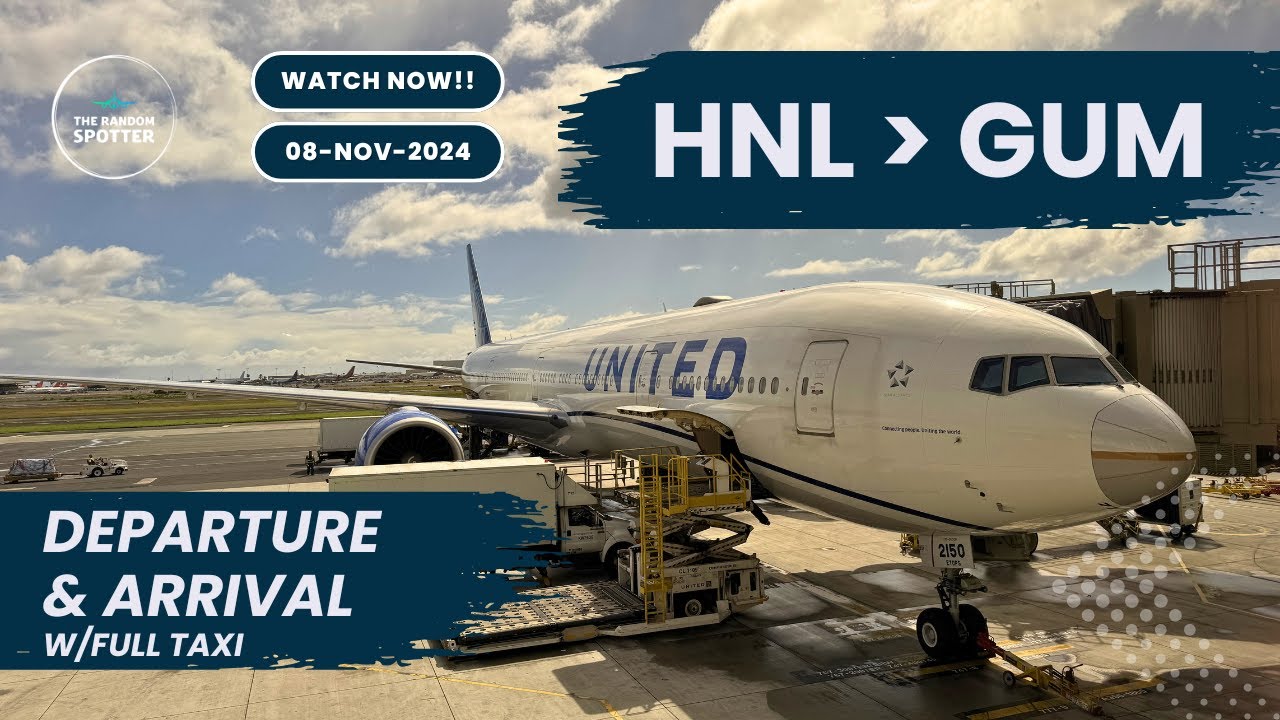 [4K] ✈️ HNL Reef Runway Takeoff to Guam Landing | UAL Boeing 777 Window POV