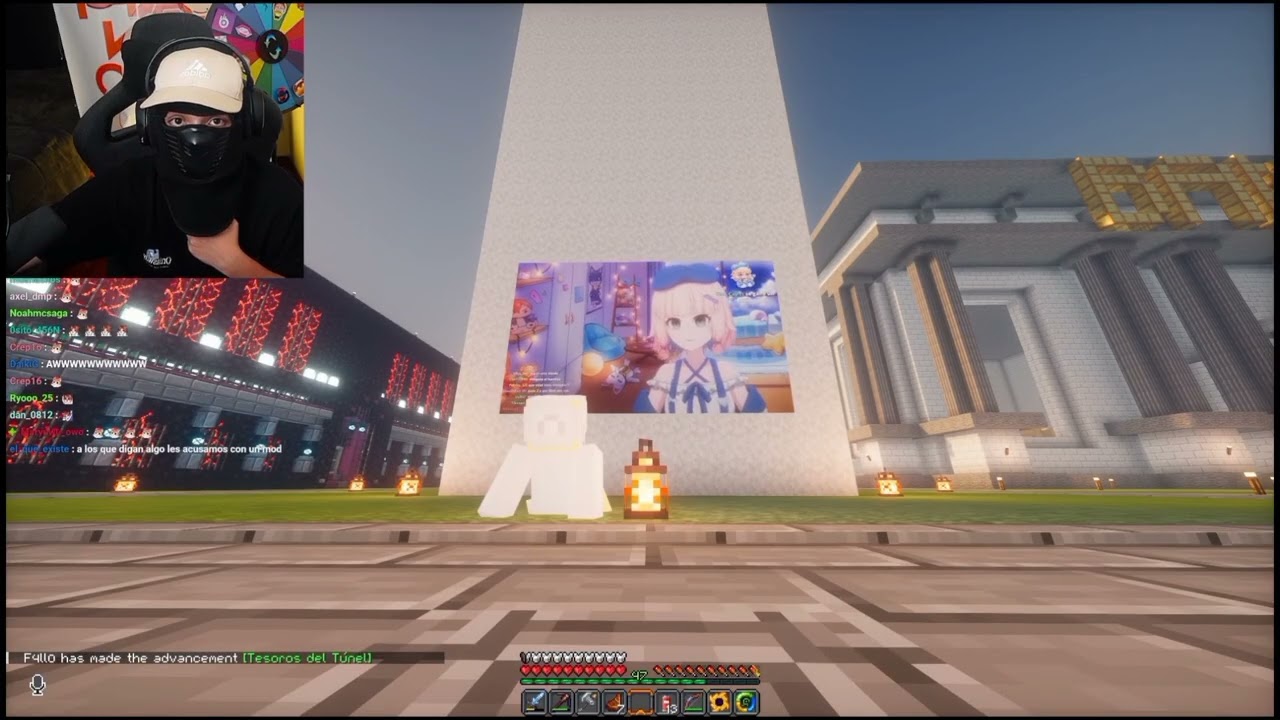 Capitan Gato mira a Wendy desde dentro de Minecraft Saga 