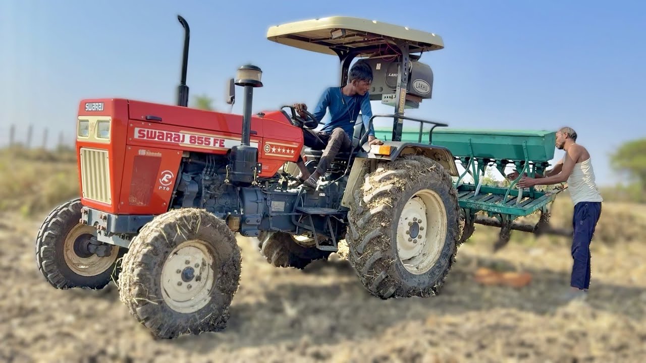 Swaraj 855 Fe Tractor with 13 Tines Boni Machine 8713 गेहूं की बुवाई