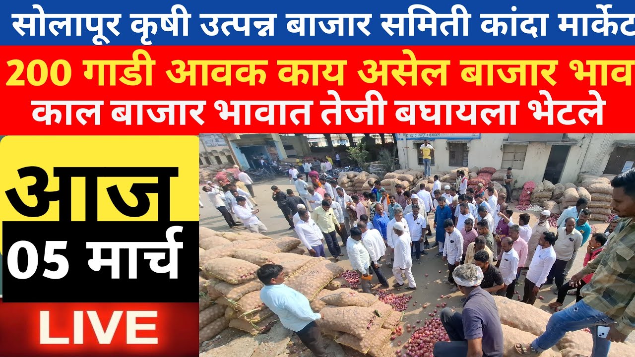 सोलापूर कांदा मार्केट 200 गाडी आवक 05 मार्च Solapur onion market rate today live
