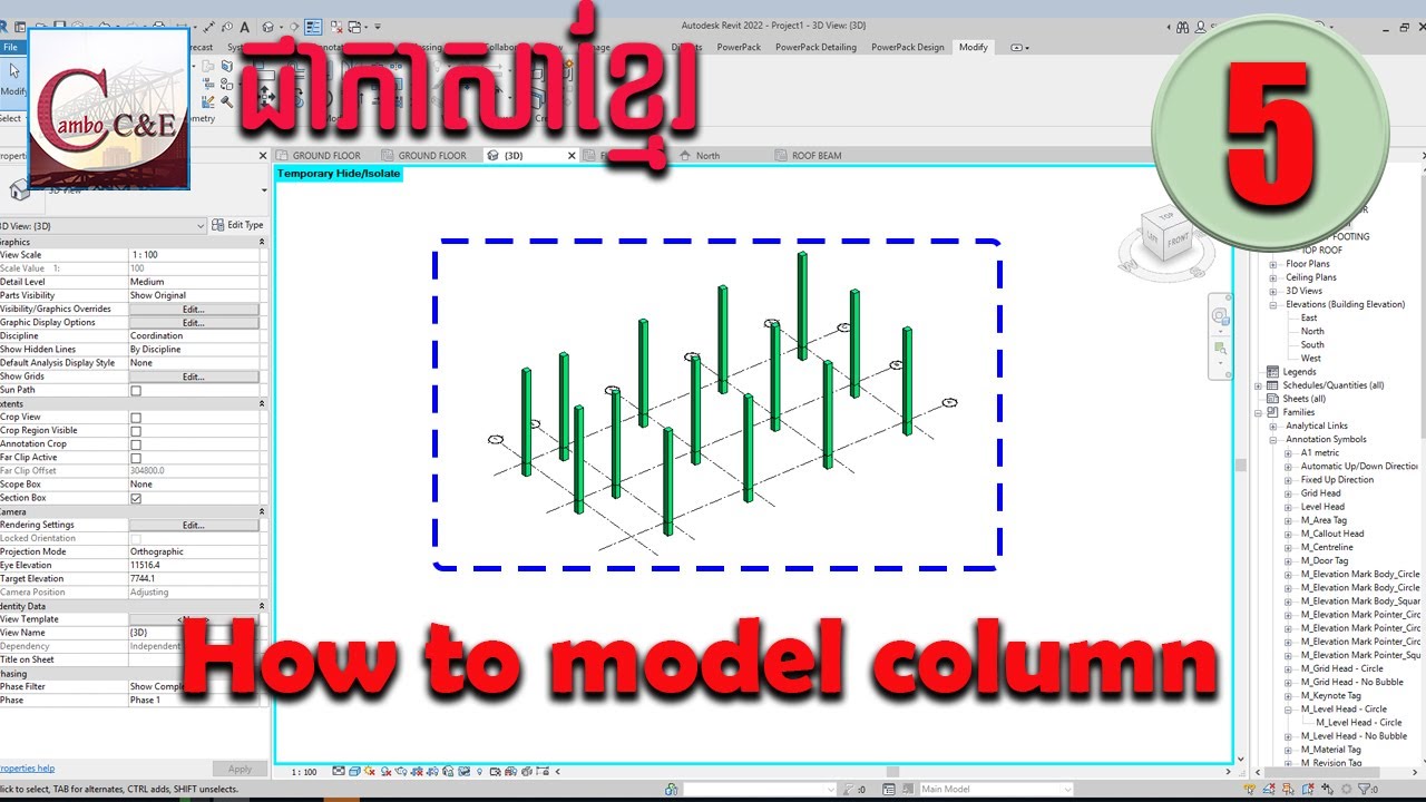 Part 5: How to model column in Revit || Revit Structure by khmer, Cambo C&E