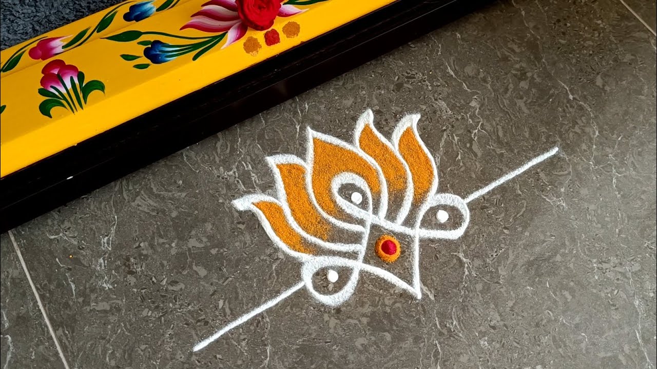 Easy border rangoli designs for festivals | Lotus rangoli | Friday rangoli | Door rangoli designs