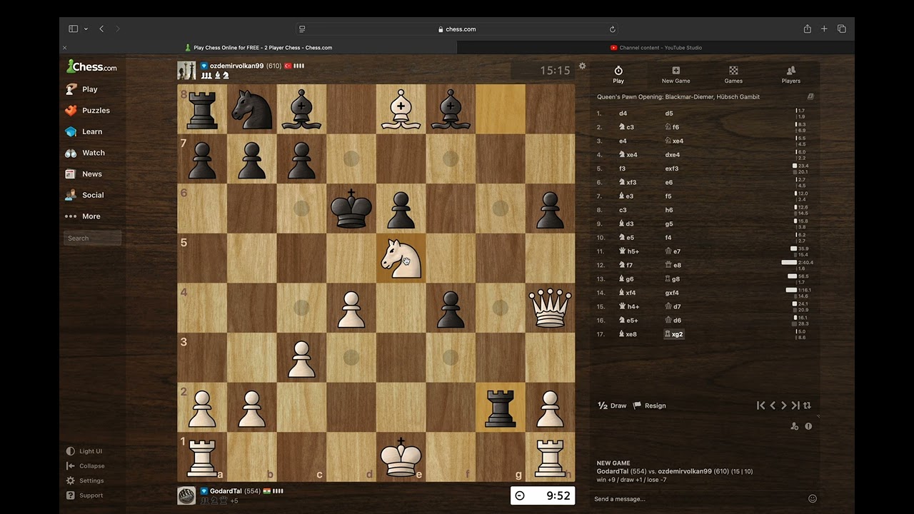 Chess Game 250 - Queen's Pawn Opening: Blackmar-Diemer, Hubsch Gambit