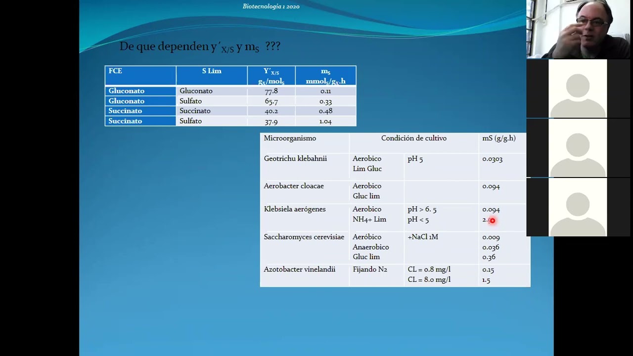 Video 16 del curso de Biotecnología 1 2020. Cinetica de consumo de sustrato 2 de 3