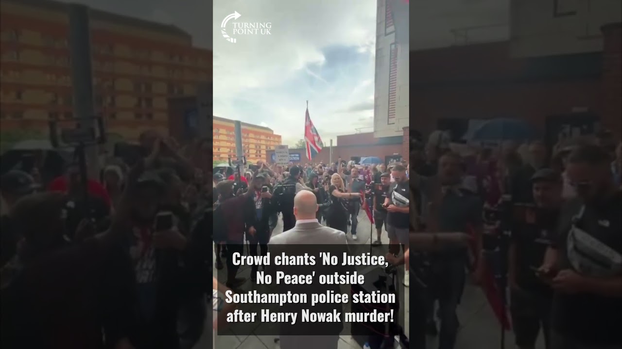 Crowd of locals chant 'No Justice, No Peace' outside Southampton Central police station!