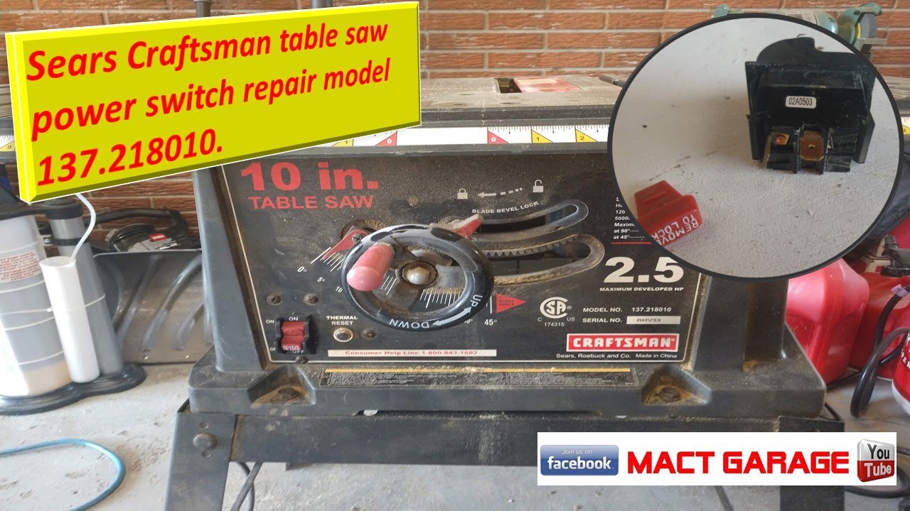 Sears Craftsman table saw power switch repair model 137 218010