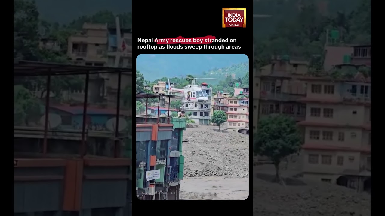 Dramatic Rescue: Nepal Army Evacuates Boy Trapped on Rooftop During Floods #nepal #flood #nepalflood