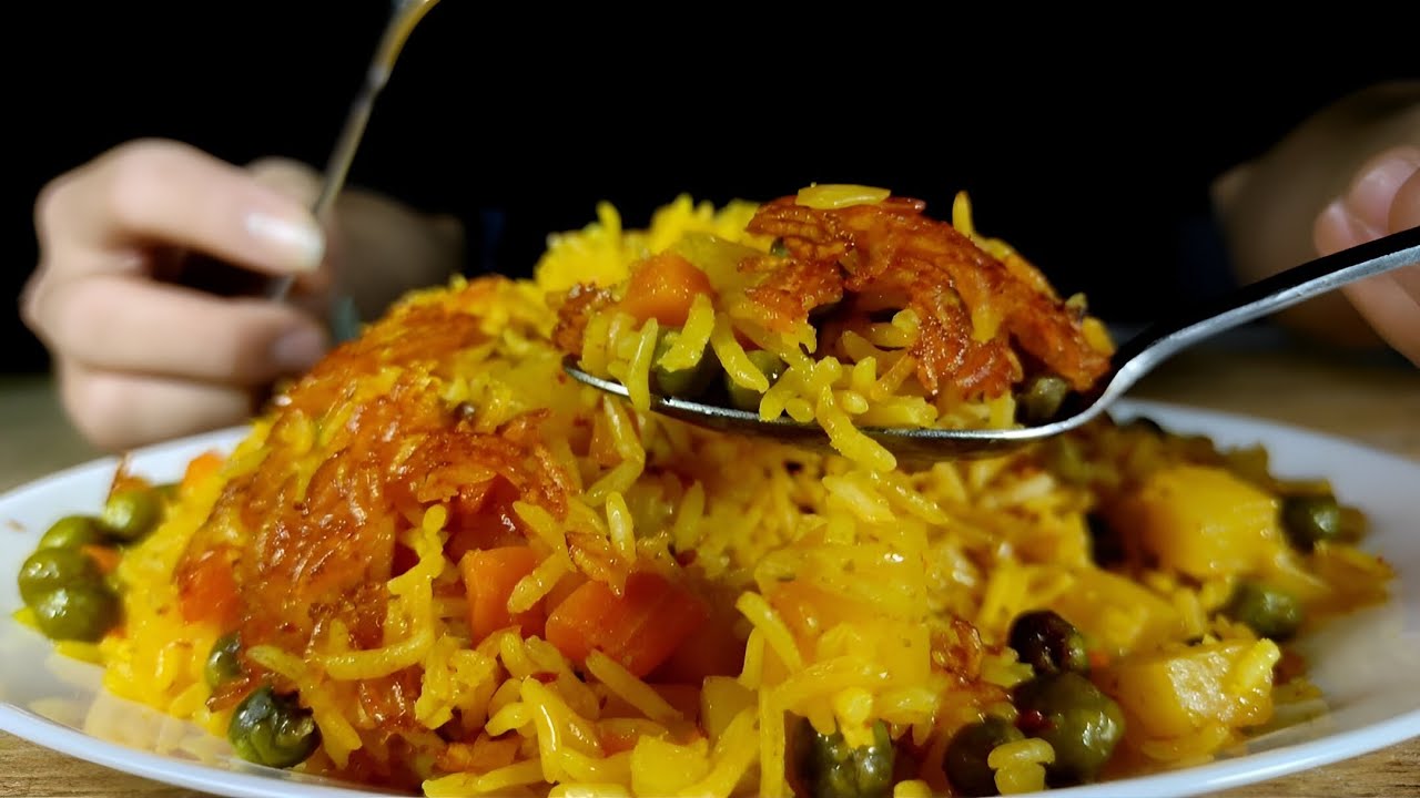 cooking ASMRIranian food, spicy Mexican rice + crispy bottom of the pot with a pleasant sound