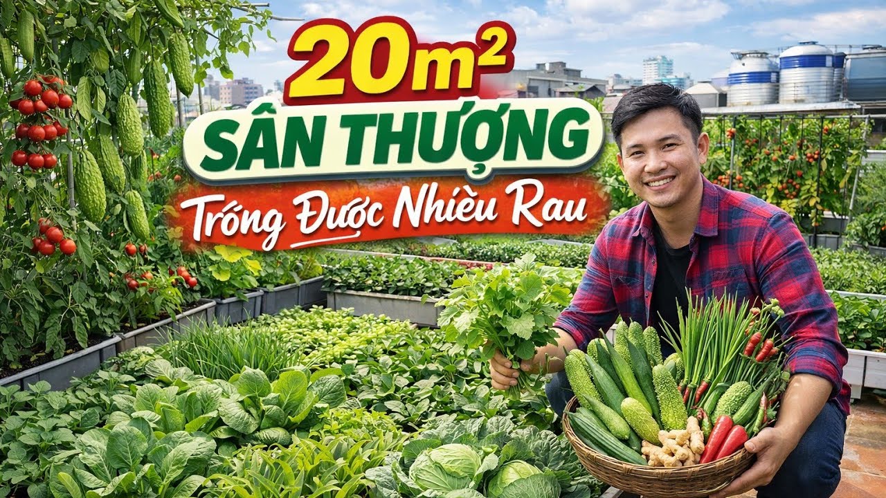 Không ngờ 20m² sân thượng lại trồng được nhiều rau đến vậy