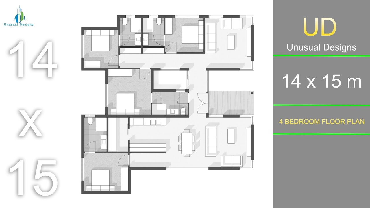 14x15m 4 Bedroom House Design | Floor Plan