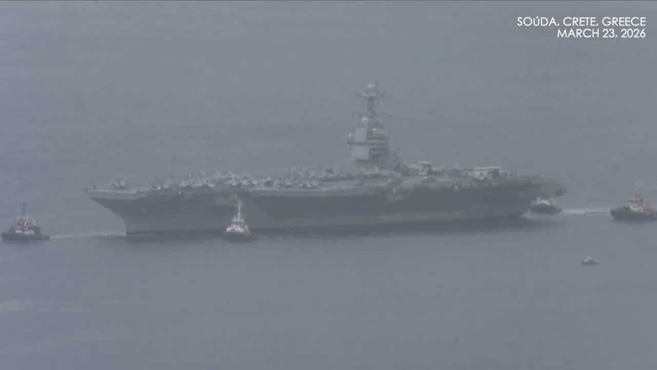 US aircraft carrier USS Gerald R. Ford arrives at Greece naval base after withdrawal from Iran war