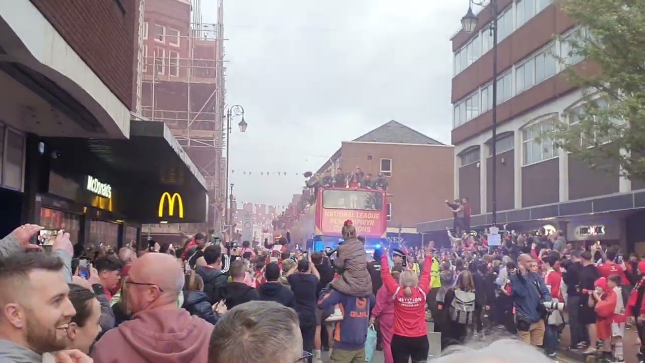 Wrexham fc champions parade through town.