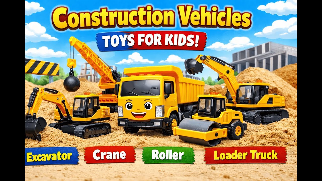 Construction Vehicles Toys for Kids | Playing with Toy Trucks | Excavator Crane Roller Loader Truck