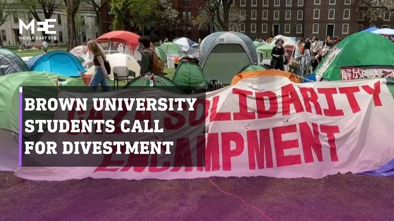 Pro-Palestine student protesters at Brown University in Rhode Island call for divestment from Israel