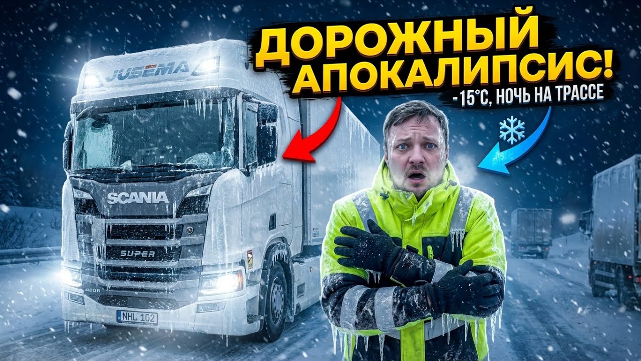 ДАЛЬНОБОЙ. ДОЖДЬ ПРИ −5 😱 ДОРОГА — КАТОК! ПОПАЛСЯ НА КОНТРОЛЬ! ЕХАЛ И МОЛИЛСЯ! 
