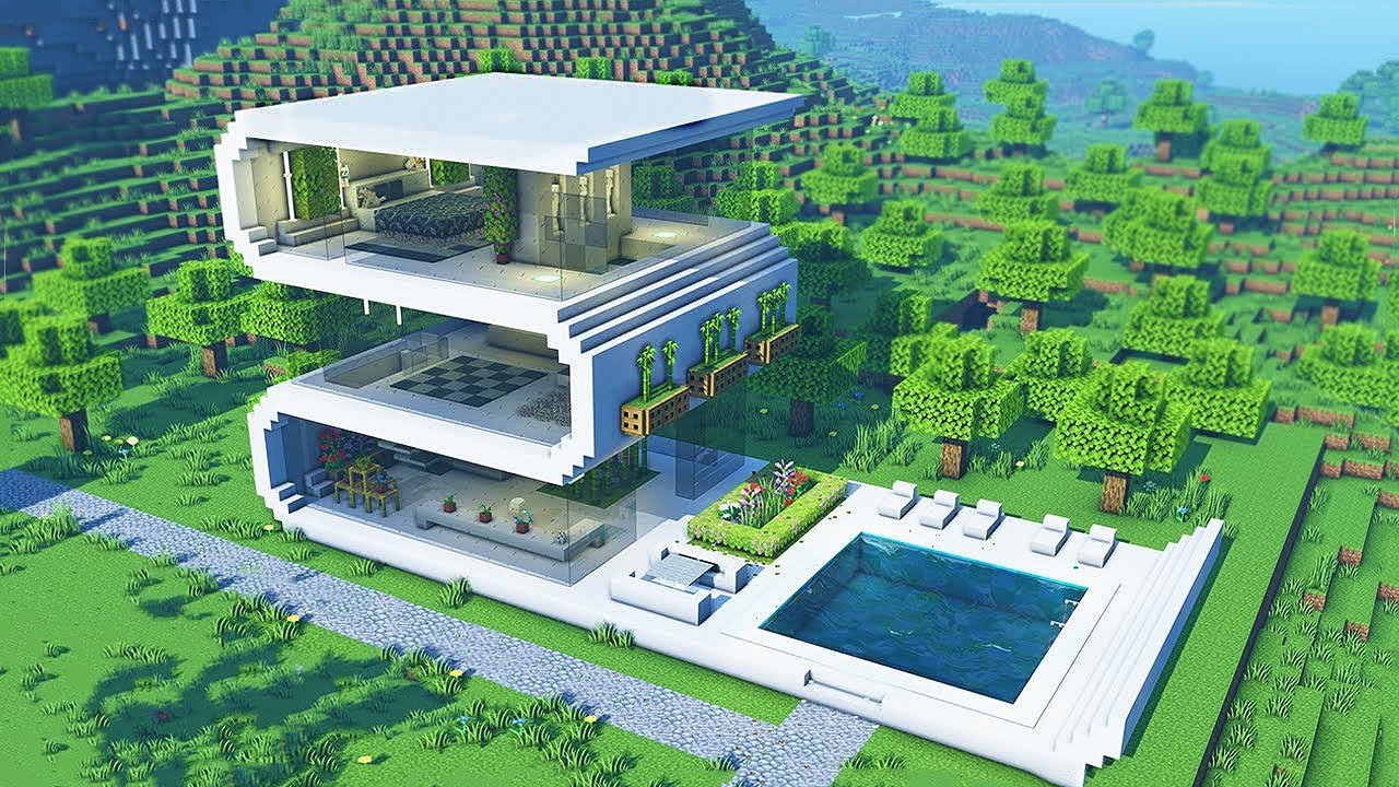 Minecraft Modernes Haus bauen 1.20 Tutorial - Modernes schönes Haus bauen in Minecraft Tutorial