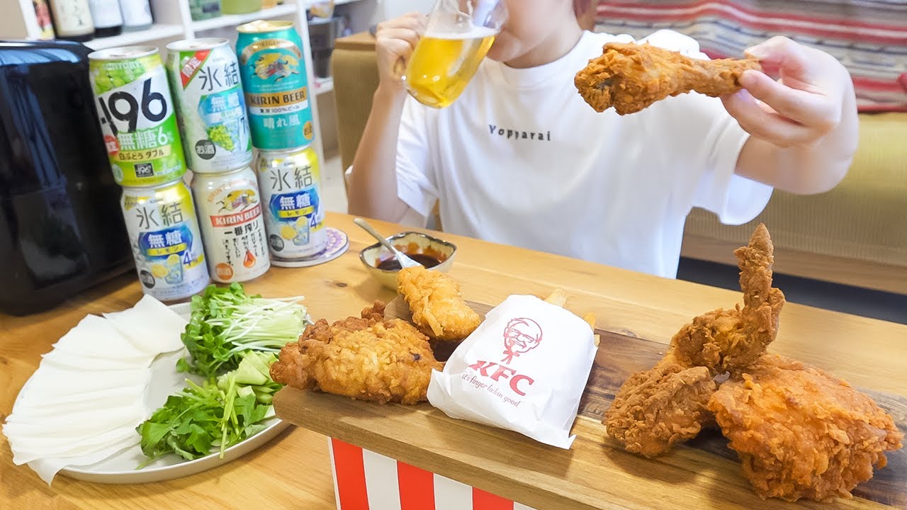 今年暑すぎん?レッドホットチキンで汗だく晩酌してたら飲み過ぎて泥酔｜ケンタッキー｜辛ラーメン