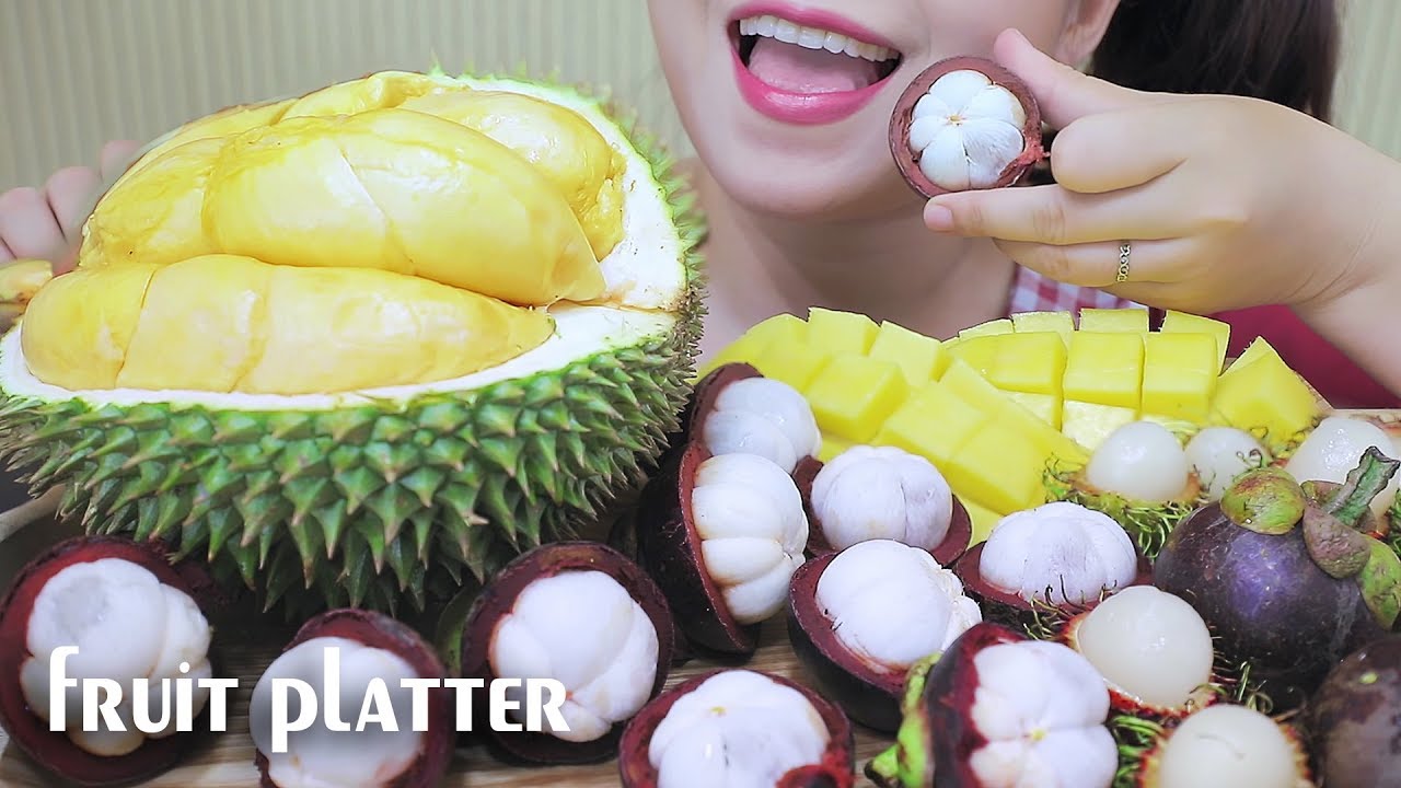 ASMR FRUIT PLATTER (DURIAN , RAMBUTAN, MANGOSTEEN, MANGO) EATING SOUNDS | LINH-ASMR