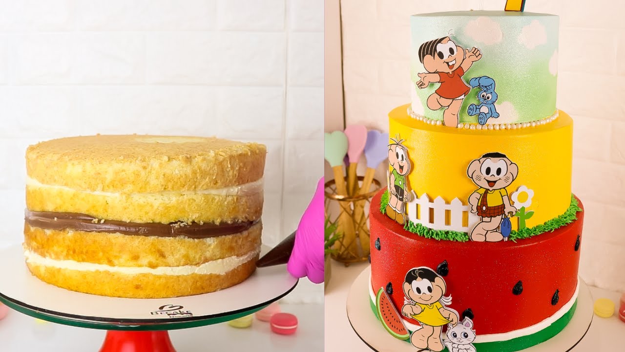 DECORAÇÃO DE BOLO DE 3 ANDARES PARA 40 PESSOAS - TURMA DA MÔNICA