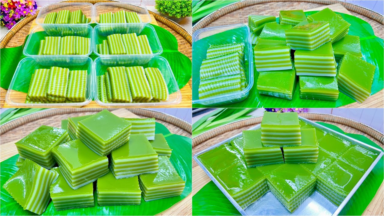 ขนมชั้นใบเตยขนมไทยมงคล เหนียวนุ่มหนึบหนับหอมหวานมันอร่อยมาก สีสวย