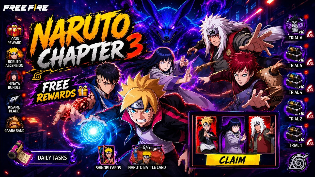 🥳 Free HINATA + JIRAYA Claim Event 🤯 Confirm Naruto Chapter 3 Free Rewards  💯 ITACHI Ring Event FF ✅