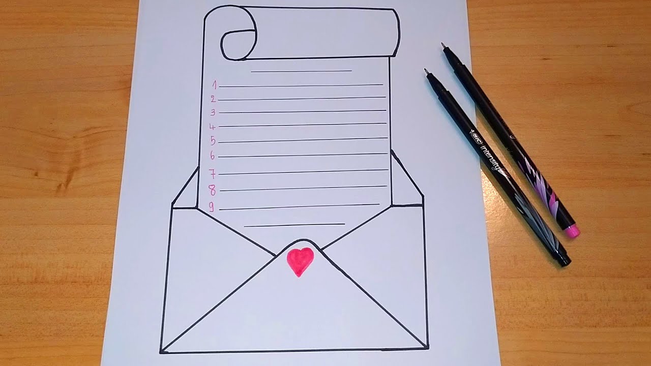 رسم سهل/رسم ظرف بداخله ورقة لكتابة رسالة💌💌💌