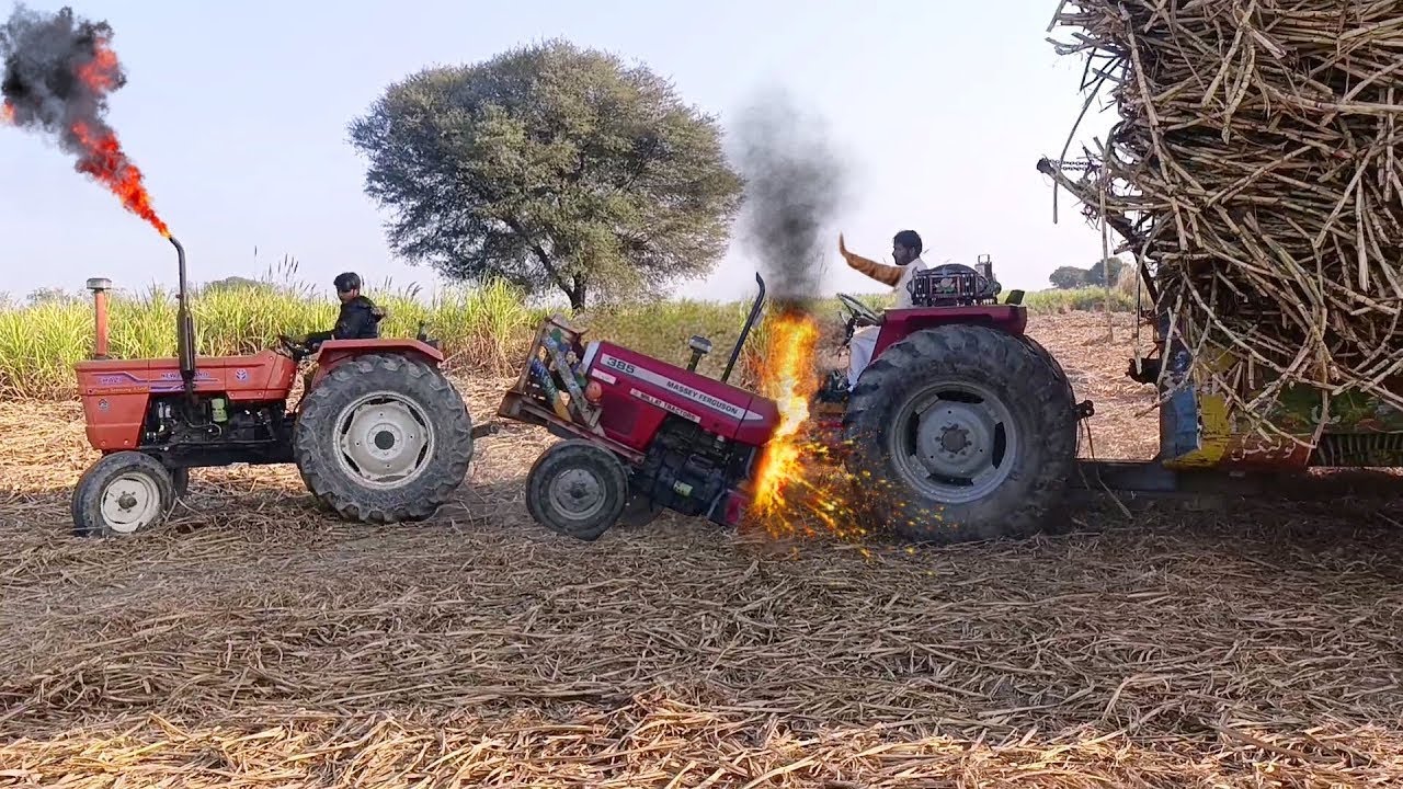 alghazi tractor unbelievable power | 385tractor power fails | sugarcane tractortrolley video