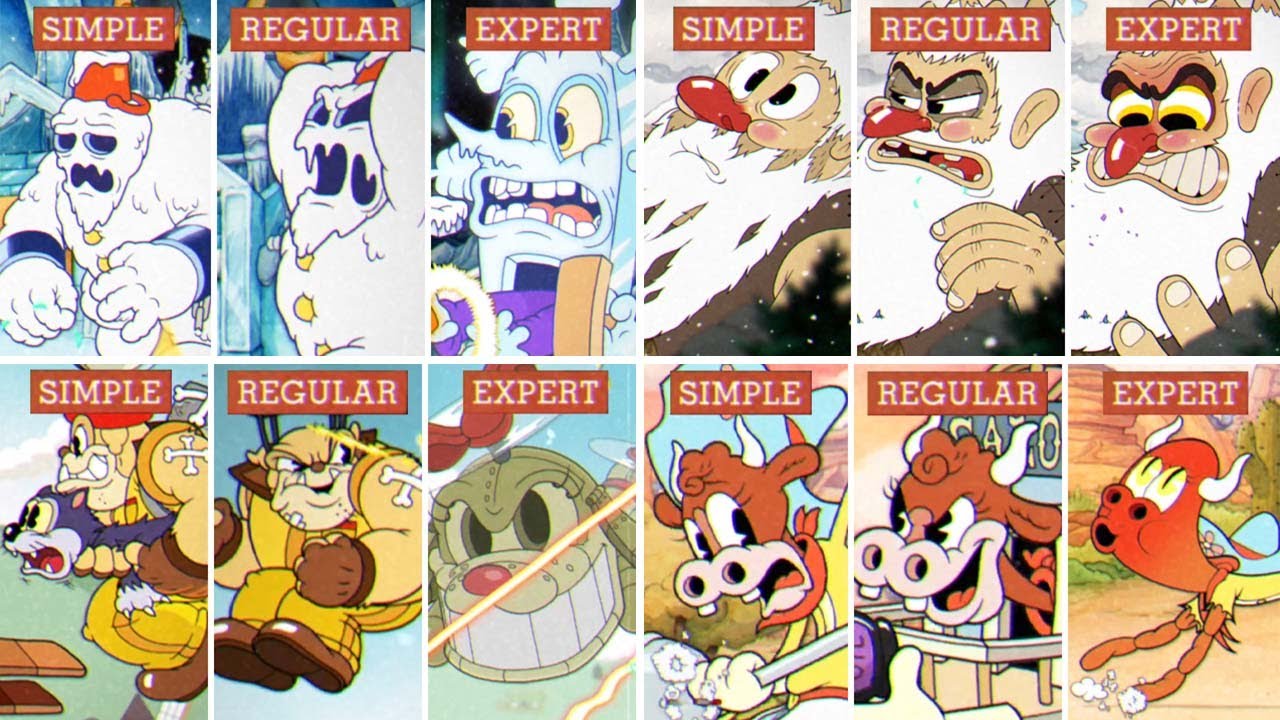 Cuphead DLC - All Bosses - Simple vs Regular vs Expert Difficulty