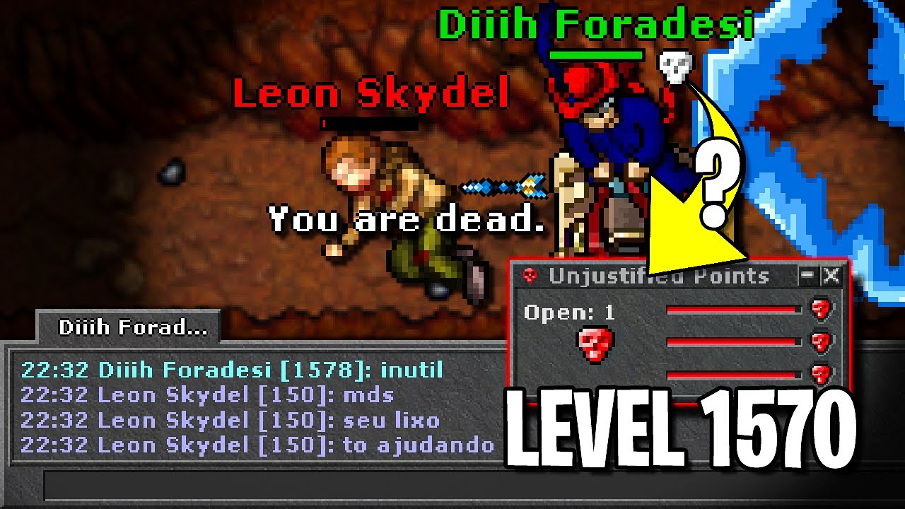 Luramos um LEVEL 1570 pra TRAP e tentamos botar ele RED SKULL no Tibia...