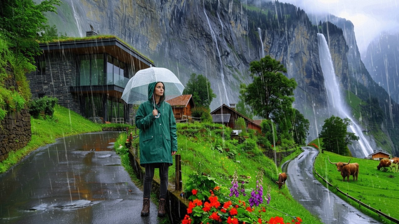 Walking Through Swiss Villages in the Rain 4K 🌧️ Immersive Rain Ambience