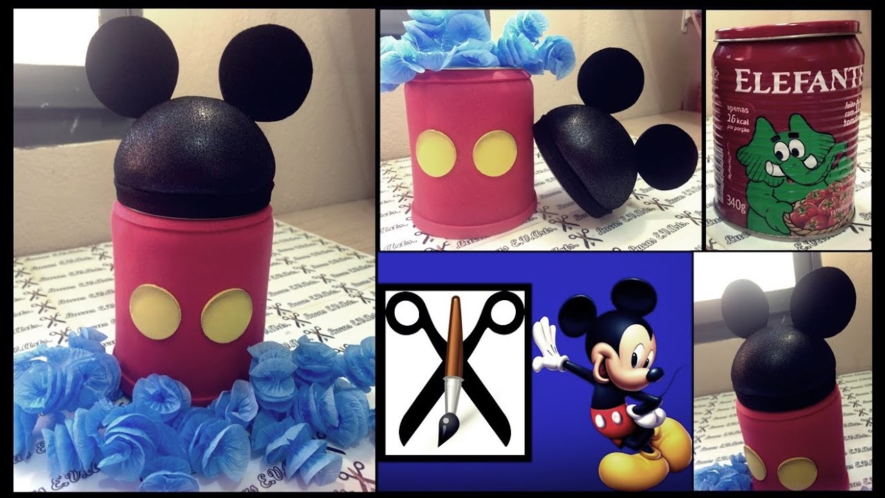 Como fazer lembrancinha do Mickey em E.V.A utilizando lata de massa - Lucas E.V.Arts.