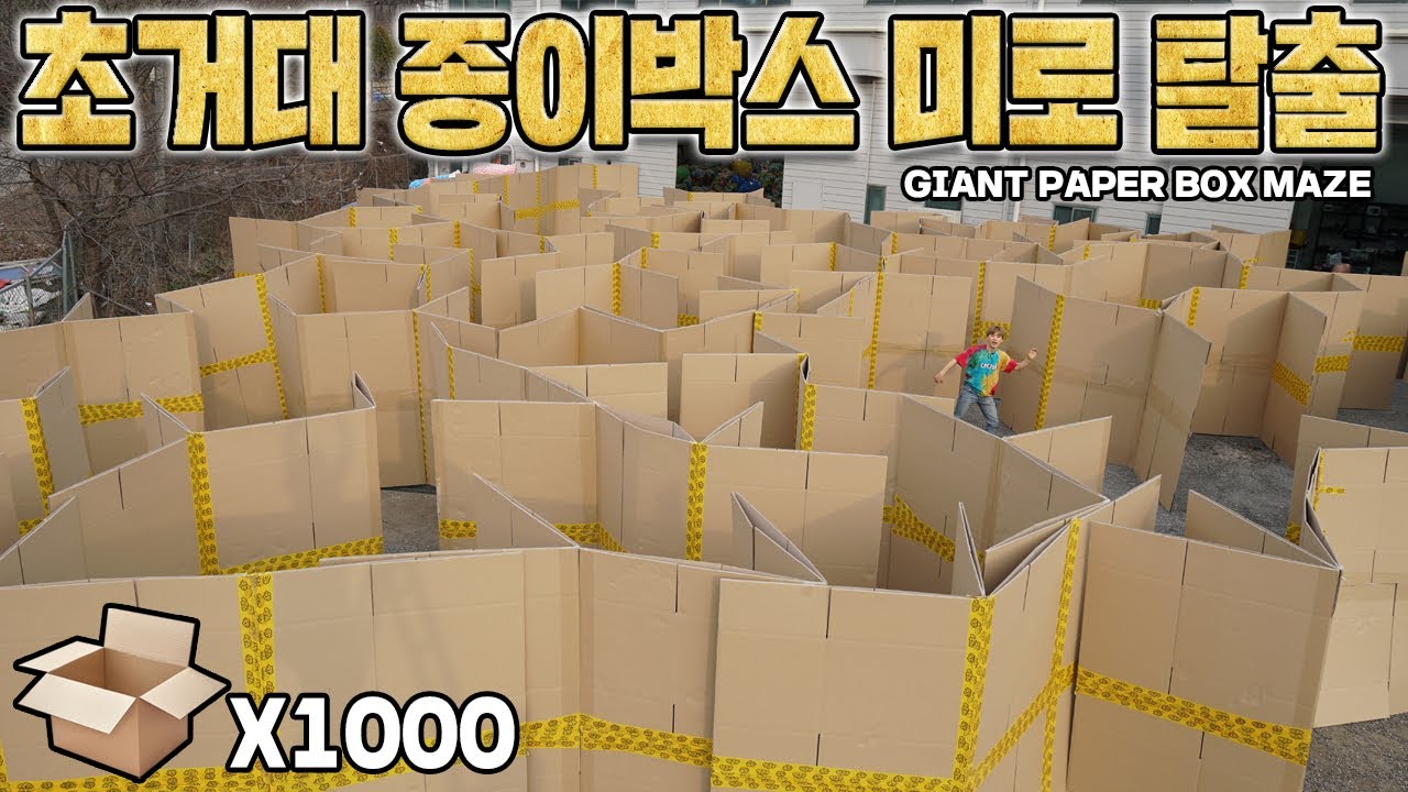 초거대 종이박스 미로 탈출!!! (밖에 나가고 싶으면 탈출구 찾아야함) Giant Paper Box Maze Outdoors