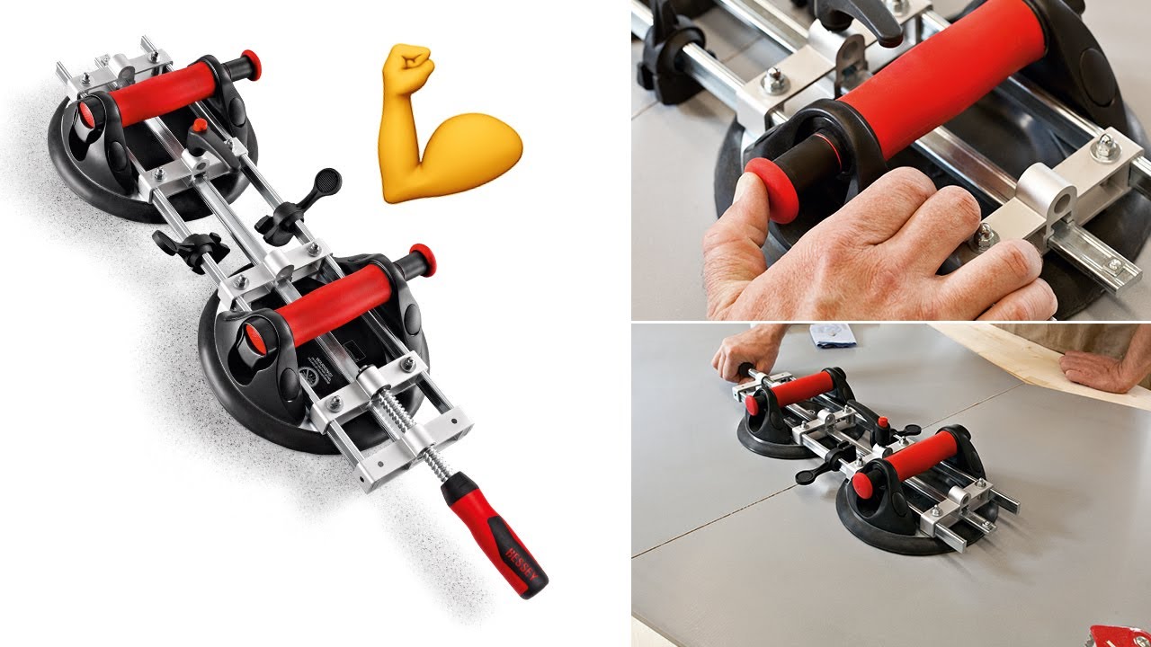 Gro&szlig;fl&auml;chiges, glattes Plattenmaterial spannen: Plattenspanner PS 130, gro&szlig; und stark  |  BESSEY