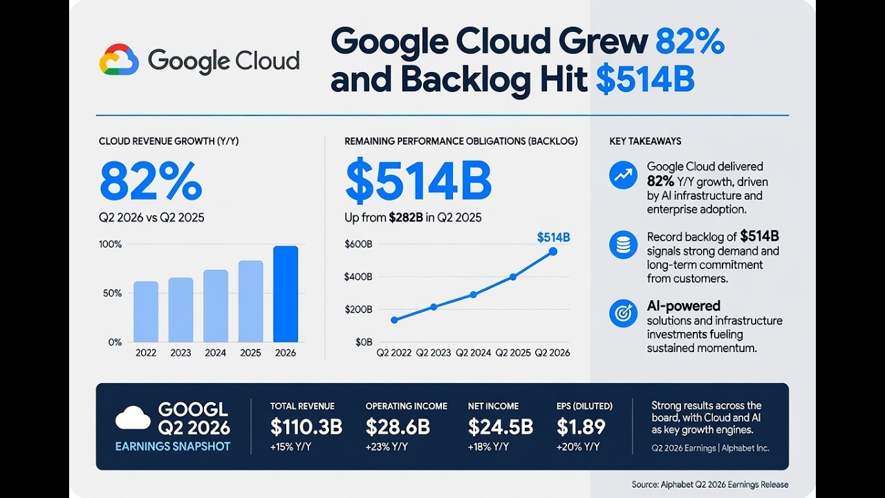 Google Cloud Grew 82% and Backlog Hit $514B | GOOGL Q2 2026 Earnings Breakdown