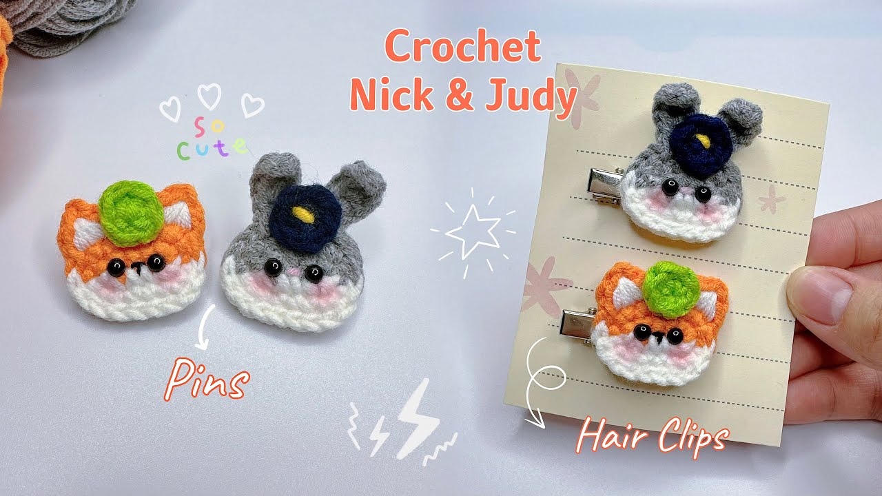 Crochet Nick And Judy Pins 🦊🐰 | Hair Clips | Móc Kẹp Tóc Cáo Nick Và Thỏ Judy