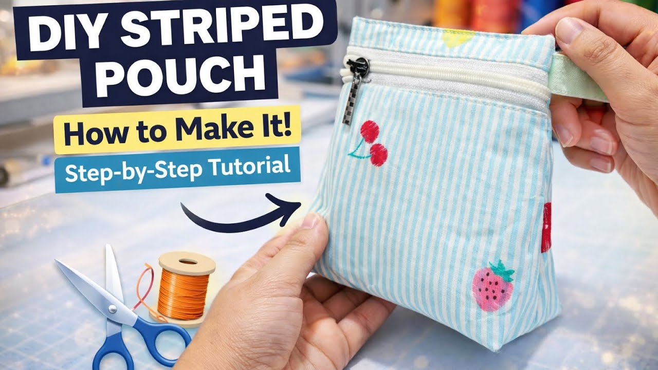 😍 DIY Striped Zipper Pouch | Easy Sewing Tutoriall for Beginners | Step-by-Step Guide