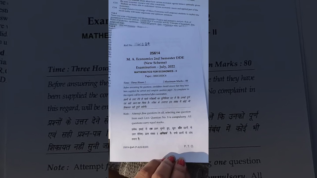 MA eco - Mathematics for economists-ll MDU 2022